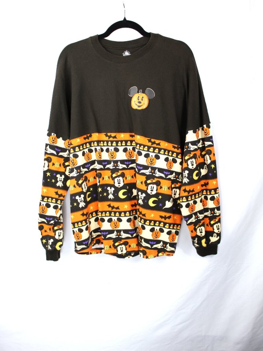 DISNEY SPIRIT JERSEY BROWN WITH MICKEY PUMPKIN DESIGN HALLOWEEN L/SLEEVE SIZE L